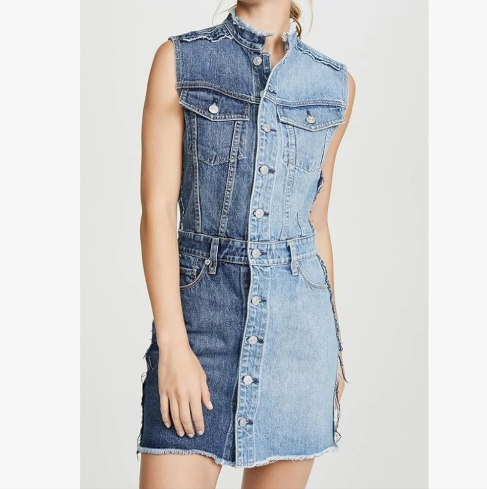 HUDSON DIY Pieced Two-Toned Distressed Button Down Sleeveless Denim Dress SIZE:M - Picture 5 of 16